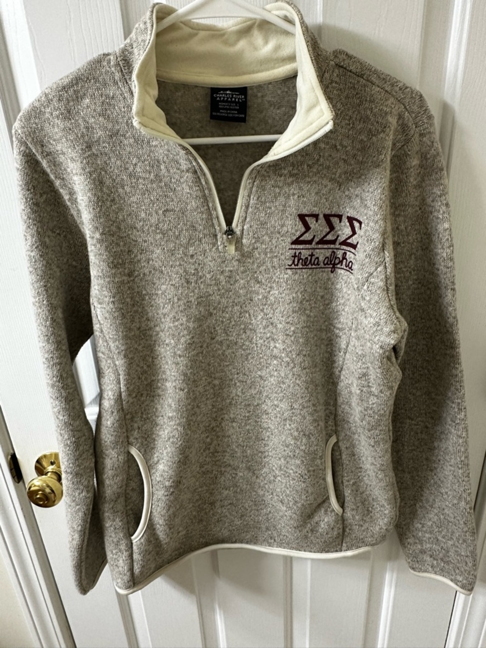Tri Sigma Charles River Apparel Cream and Gray Jacket